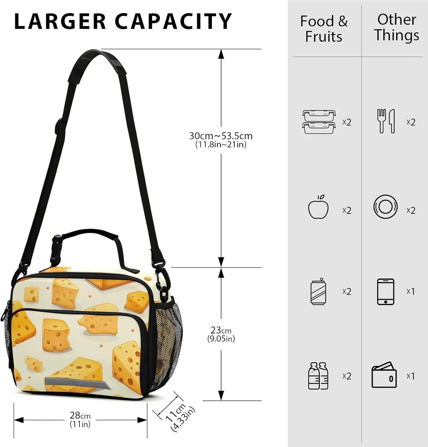 Cheese Kids Lunch Bag, Reusable Childish Lunch Box for Boys Girls, Insulated Cooler Bag Lunch Tote Bag with Shoulder Strap for School Office Picnic Travel