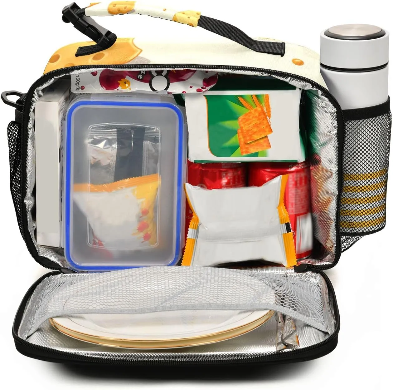 Cheese Kids Lunch Bag, Reusable Childish Lunch Box for Boys Girls, Insulated Cooler Bag Lunch Tote Bag with Shoulder Strap for School Office Picnic Travel