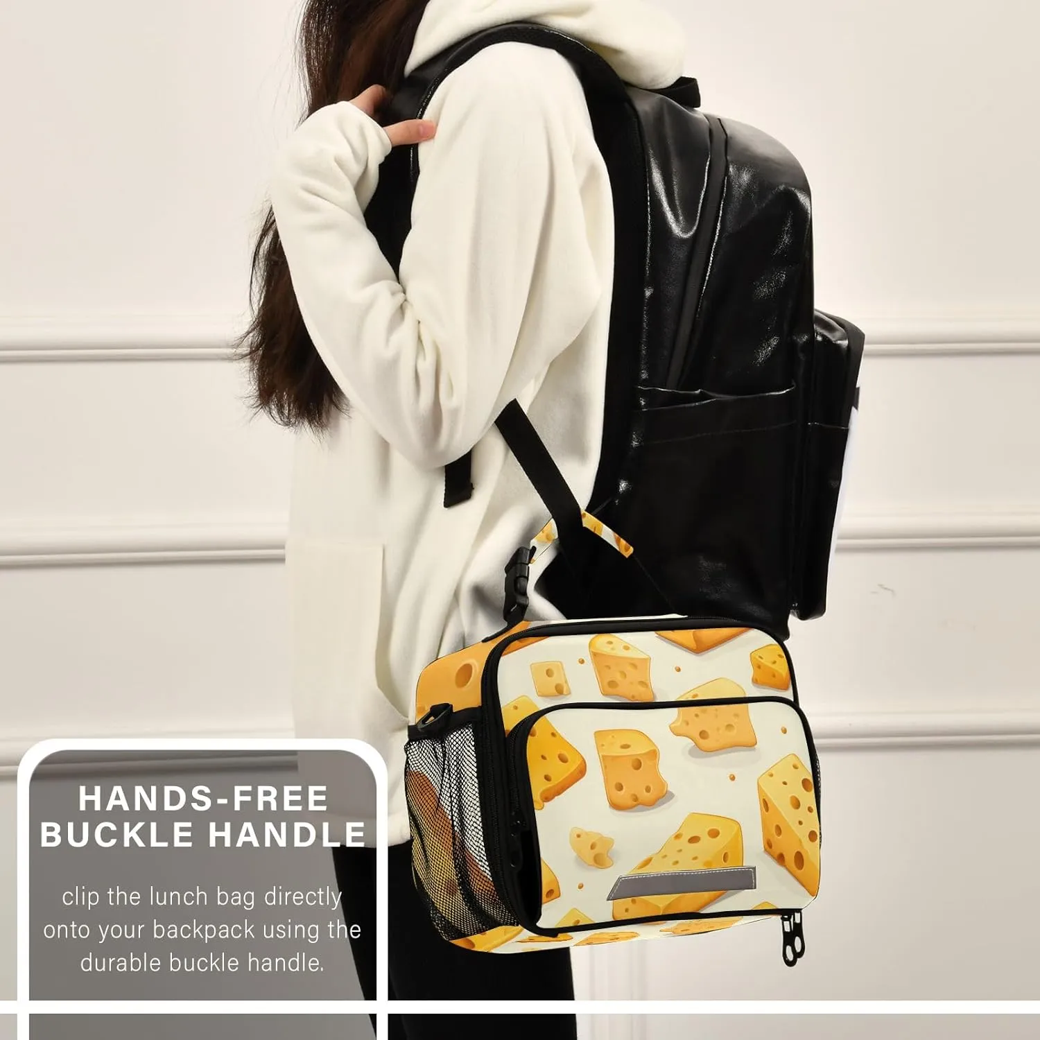 Cheese Kids Lunch Bag, Reusable Childish Lunch Box for Boys Girls, Insulated Cooler Bag Lunch Tote Bag with Shoulder Strap for School Office Picnic Travel
