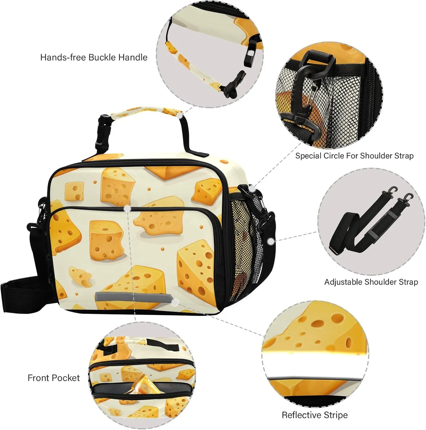 Cheese Kids Lunch Bag, Reusable Childish Lunch Box for Boys Girls, Insulated Cooler Bag Lunch Tote Bag with Shoulder Strap for School Office Picnic Travel