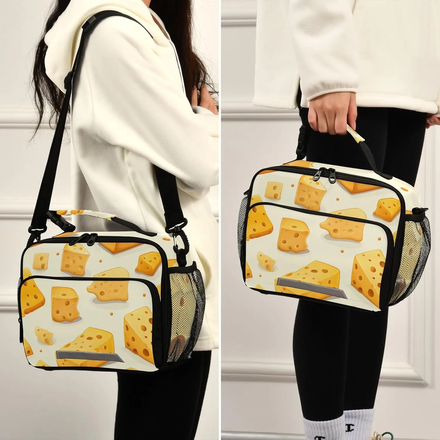 Cheese Kids Lunch Bag, Reusable Childish Lunch Box for Boys Girls, Insulated Cooler Bag Lunch Tote Bag with Shoulder Strap for School Office Picnic Travel