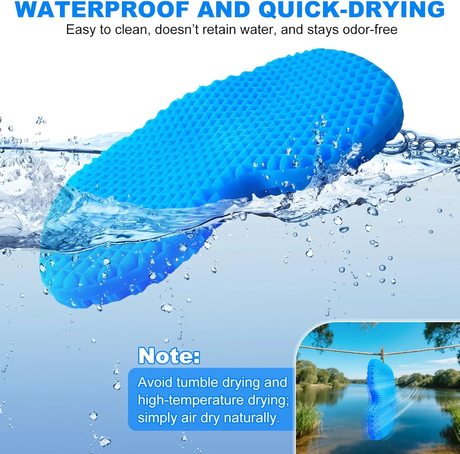 CHERAINTI Kayak Seat Cushion with 2 Cloth Covers, 19" Waterproof Gel Seat Cushion for Long Sitting, Thicken Non-Slip Pressure Relief Pad for Sit in Canoe Boat, Kayak Accessories for Fishing Rowing