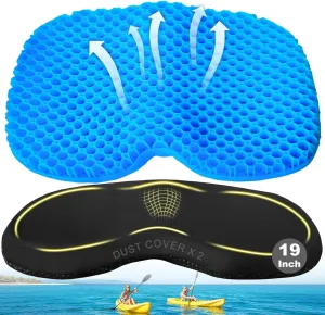 CHERAINTI Kayak Seat Cushion with 2 Cloth Covers, 19" Waterproof Gel Seat Cushion for Long Sitting, Thicken Non-Slip Pressure Relief Pad for Sit in Canoe Boat, Kayak Accessories for Fishing Rowing