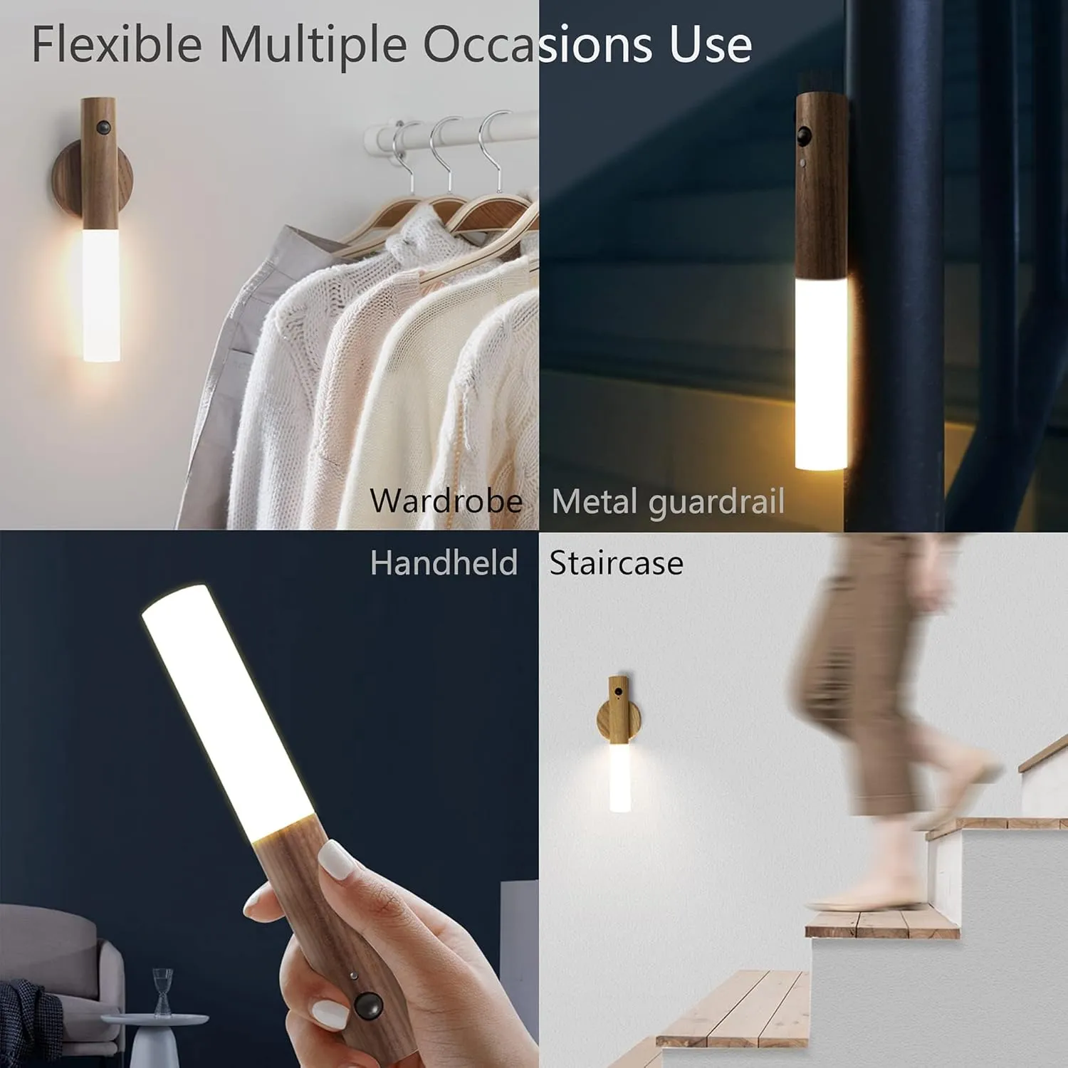 Chilvane Night Light Motion Sensor Light Indoor Led Magnetic Portable Lamp No Plug USB Charge Wall Lamp for Hallway Bedroom Wardrobe Table Stairwell Cabinet Kitchen etc,Walnut