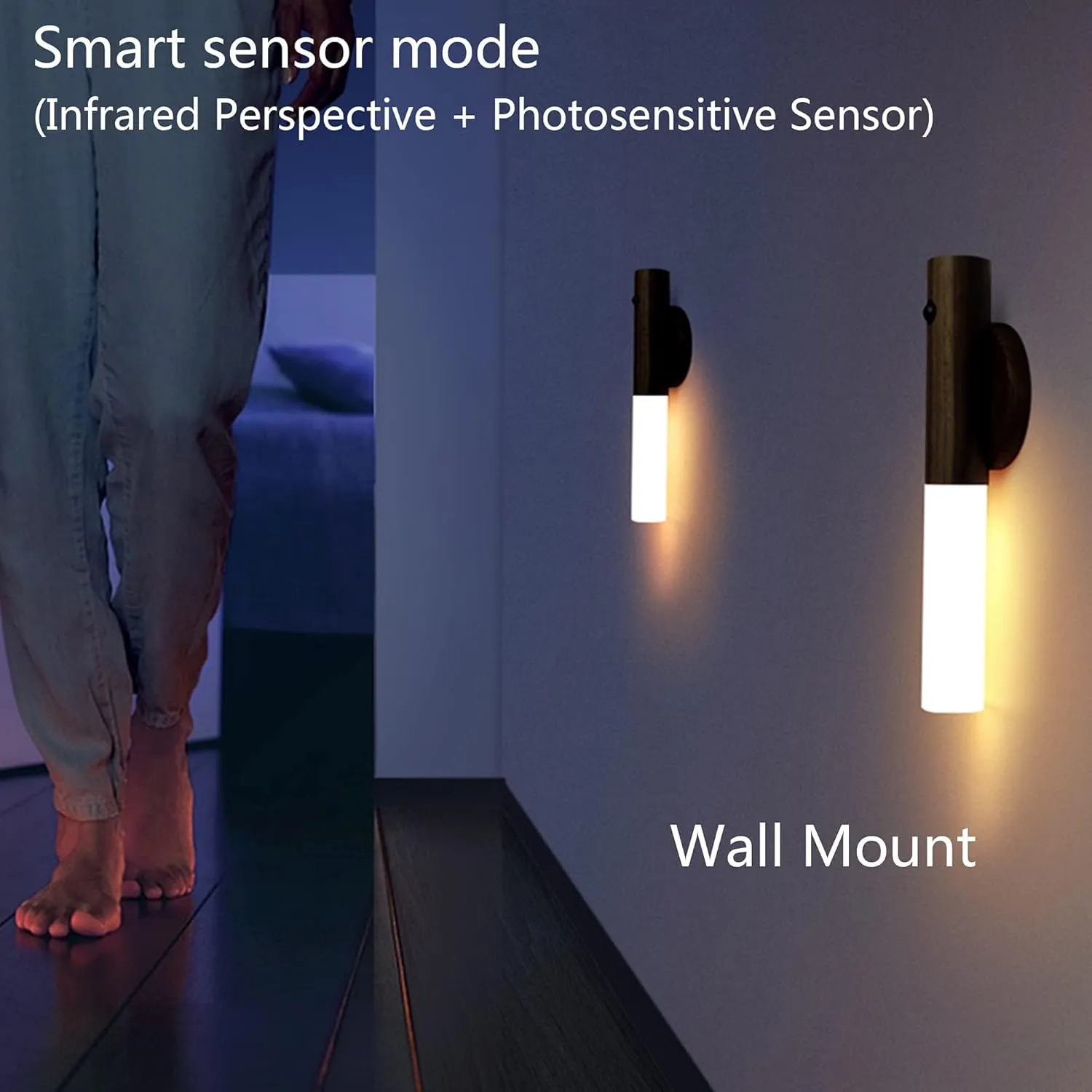 Chilvane Night Light Motion Sensor Light Indoor Led Magnetic Portable Lamp No Plug USB Charge Wall Lamp for Hallway Bedroom Wardrobe Table Stairwell Cabinet Kitchen etc,Walnut