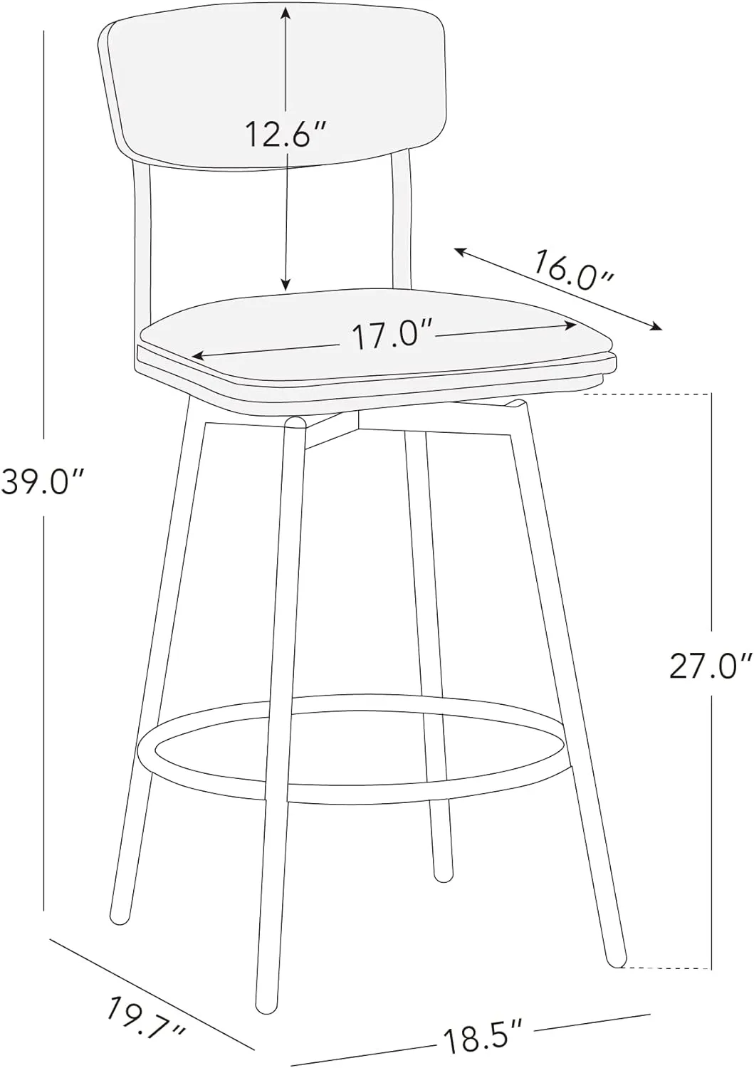 CHITA Swivel Counter Height Bar Stools with Back, Fabric Upholstered Barstools Set of 2, 27" Seat Height, Metal & Wood Frame, Cream