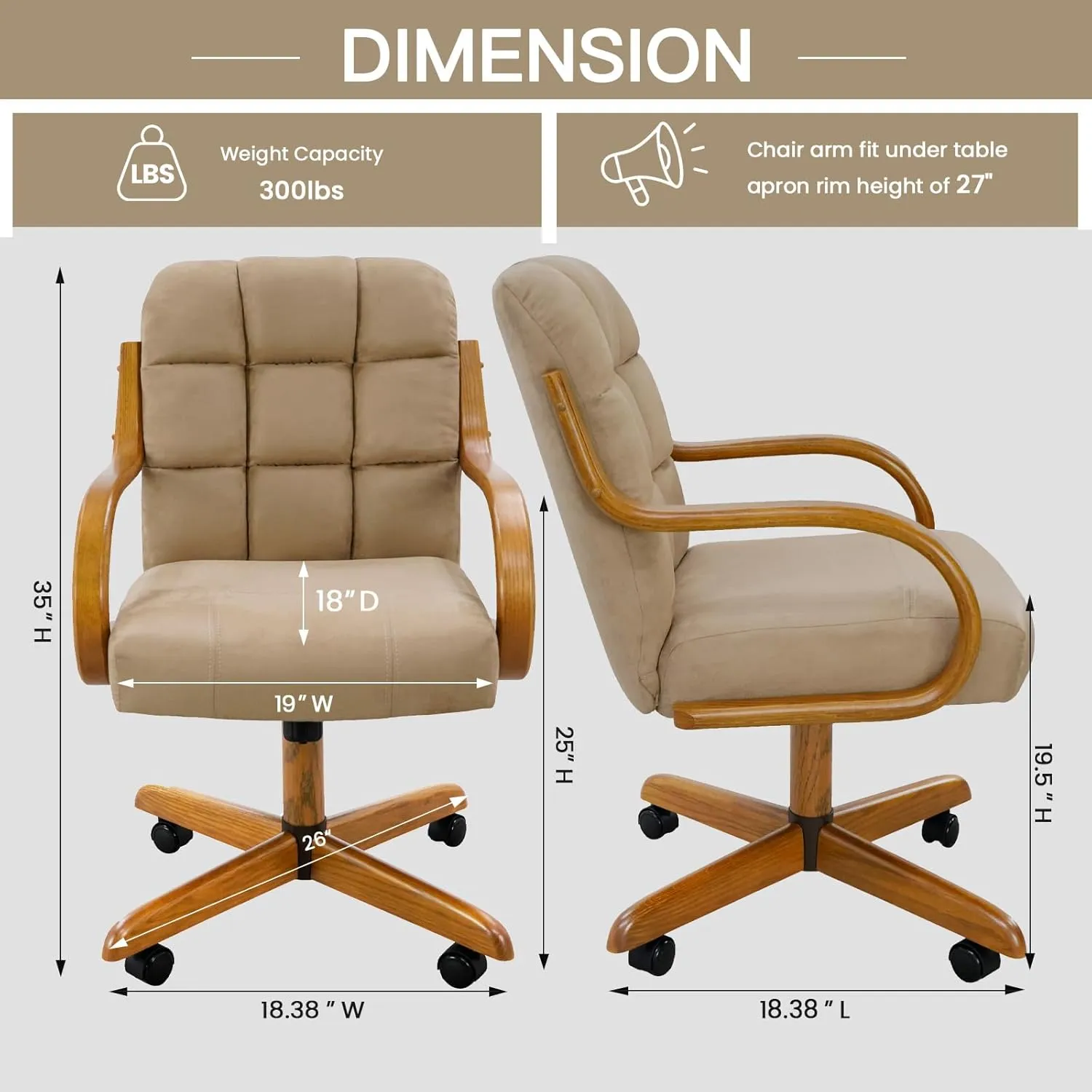 Chromcraft Douglas Set of 1 Casual Dining Chair Caster Swivel Tilt Dinning Chair Ultra Comfortable Sturdy Kitchen Chair with Rolling Wheels for Home Kitchen(Light Brown-Chestnut)