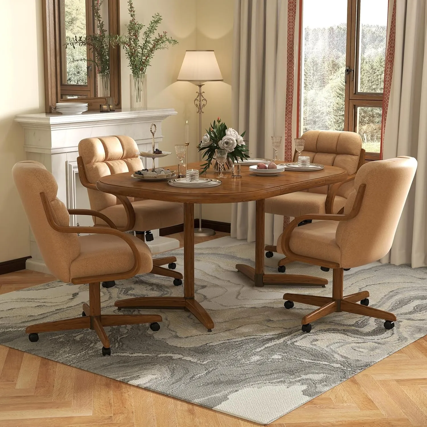 Chromcraft Douglas Set of 1 Casual Dining Chair Caster Swivel Tilt Dinning Chair Ultra Comfortable Sturdy Kitchen Chair with Rolling Wheels for Home Kitchen(Light Brown-Chestnut)
