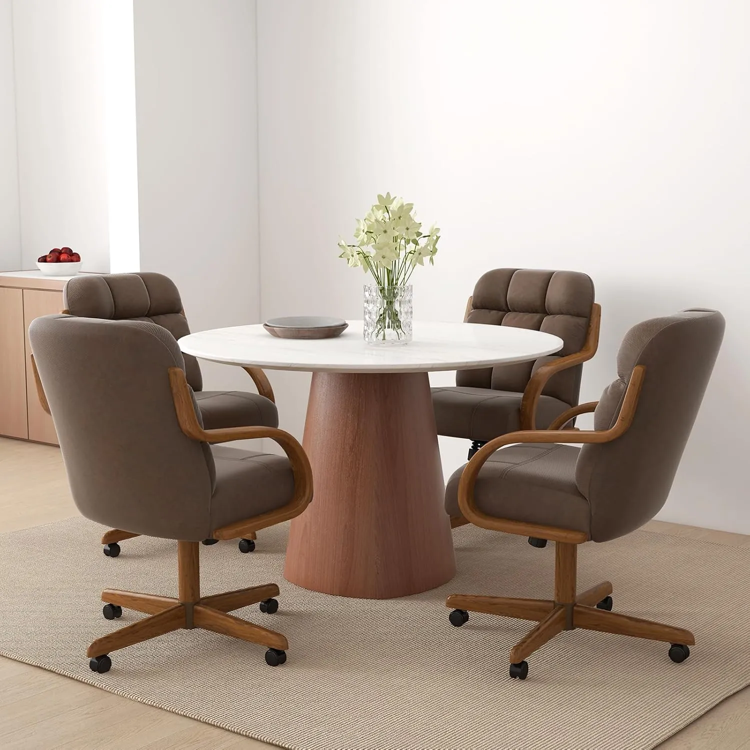 Chromcraft Douglas Set of 4 Casual Dining Chairs Caster Swivel Tilt Dinning Chairs Ultra Comfortable Sturdy Kitchen Chairs with Rolling Wheels for Home Kitchen(Mocha-Chestnut)