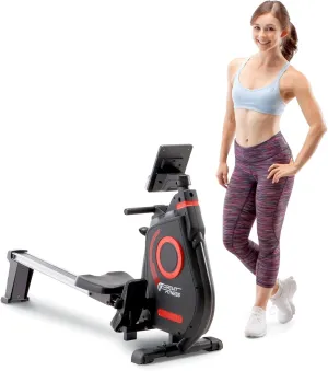 CIRCUIT FITNESS Circuit Fitness Foldable Magnetic Rowing Machine for Cardio and Body Building Exercise - Red/Bluetooth