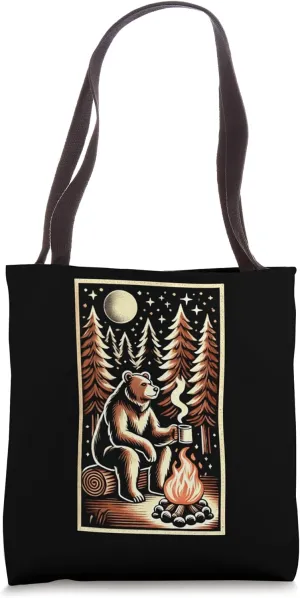Classic Camp Fire Hiking Wilderness Cozy Camping Bear Tote Bag