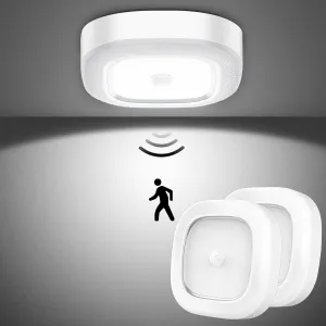 Closet Light, Battery Operated Ceiling Motion Sensor LED Light, 300LM Indoor Wireless, for Hallway, Garage, Stairway, Pantry, Shed Wall, 2 Pack