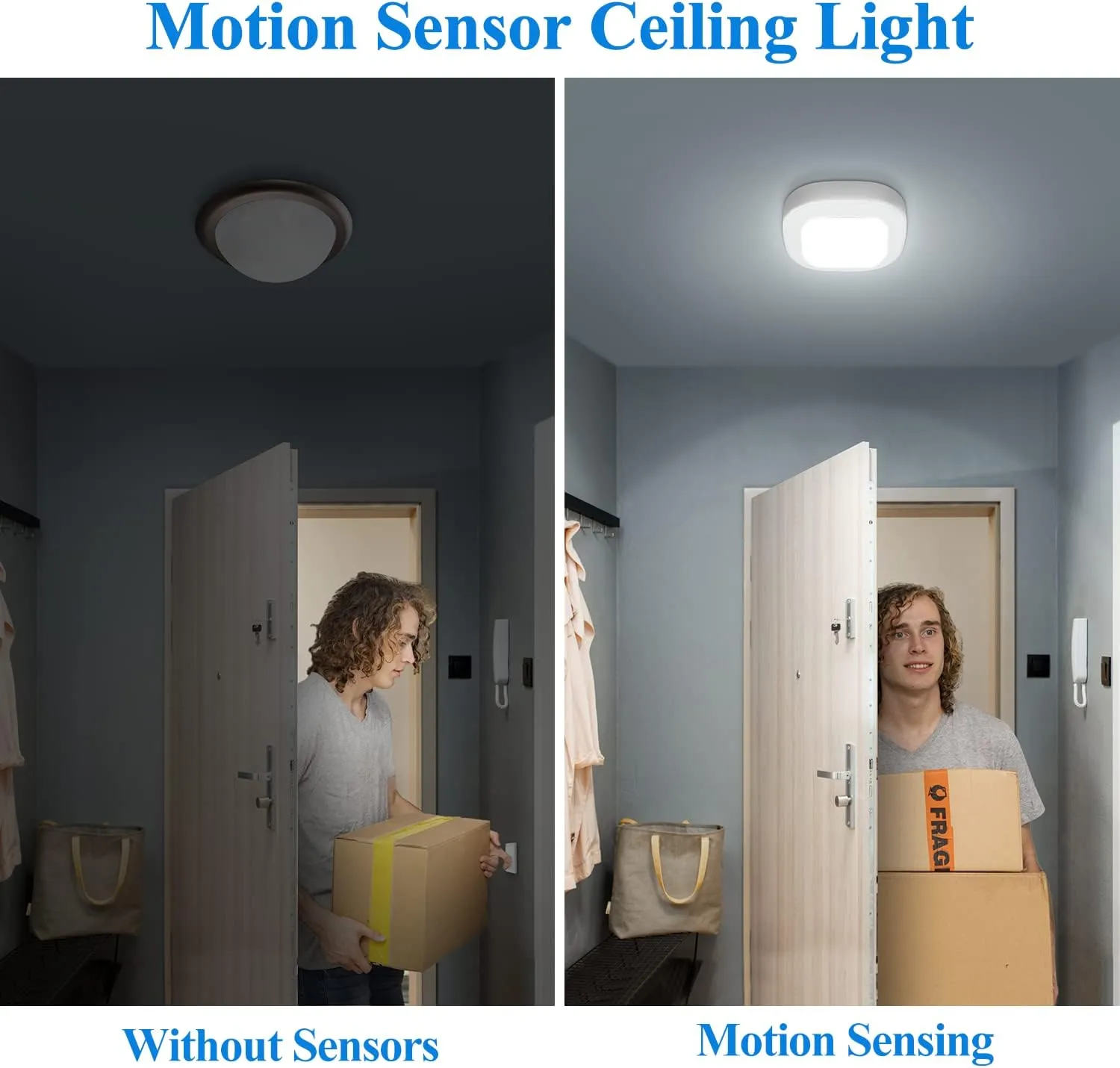 Closet Light, Battery Operated Ceiling Motion Sensor LED Light, 300LM Indoor Wireless, for Hallway, Garage, Stairway, Pantry, Shed Wall, 2 Pack
