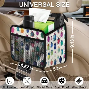 Colorful Beetles Car Backseat Organizer PU Leather Automotive Back Seat Storage Bag Universal Hanging Garbage Box Travel Accessories Foldable