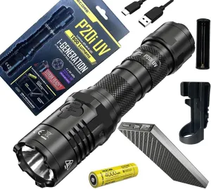 COMBO: Nitecore P20i UV (P20iUV) Light USB-C Rechargeable LED Flashlight w/Holster, Battery and NB10000 10,000mAh Powerbank Included- 1800 lumen