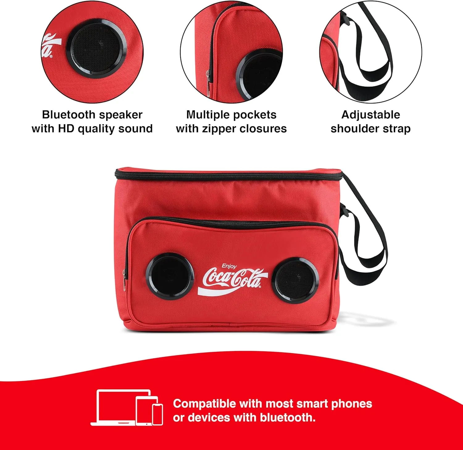 Cooler Bag with Built-in Bluetooth Stereo Speakers, Multi-Zipped Pockets, 24 Can Capacity, Adjustable Shoulder Strap, 12 Hours of Insulated Cooling and Freshness, for Camping, Fishing, Beach