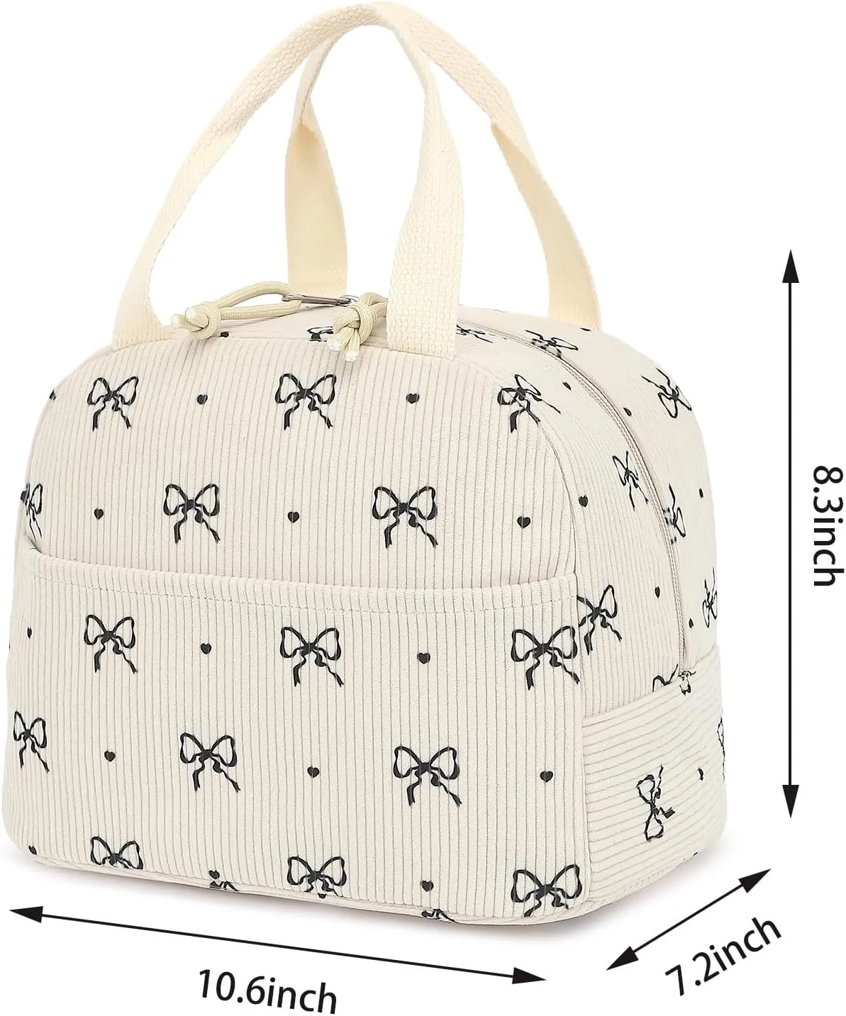 Corduroy Lunch Box for Women Girls, Cooler Lunch Bags Reusable Insulated Lunchbox for Picnic School Work Travel (Bow Tie)