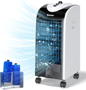 COSTWAY Evaporative Air Cooler, 3-in-1 Cooling Fan with 2 Ice Crystal Boxes, 3-Mode, 3-Speed and 4L Water Tank, Quiet Bladeless, Portable for Room Home Office Dorms, White