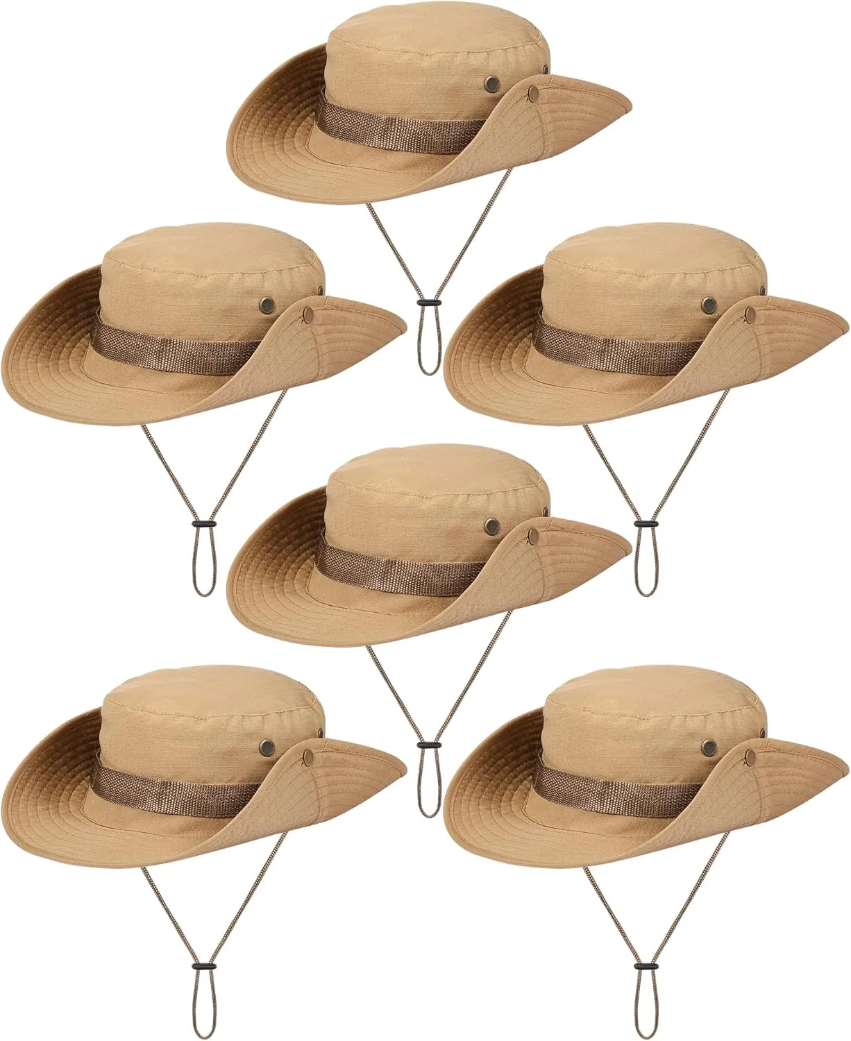 Coume 6 Pieces Safari Boonie Hats Bulk Wide Brim Fishing Hats for Men Women Camo Boonie Cap for Safari Military Hiking