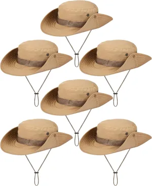 Coume 6 Pieces Safari Boonie Hats Bulk Wide Brim Fishing Hats for Men Women Camo Boonie Cap for Safari Military Hiking