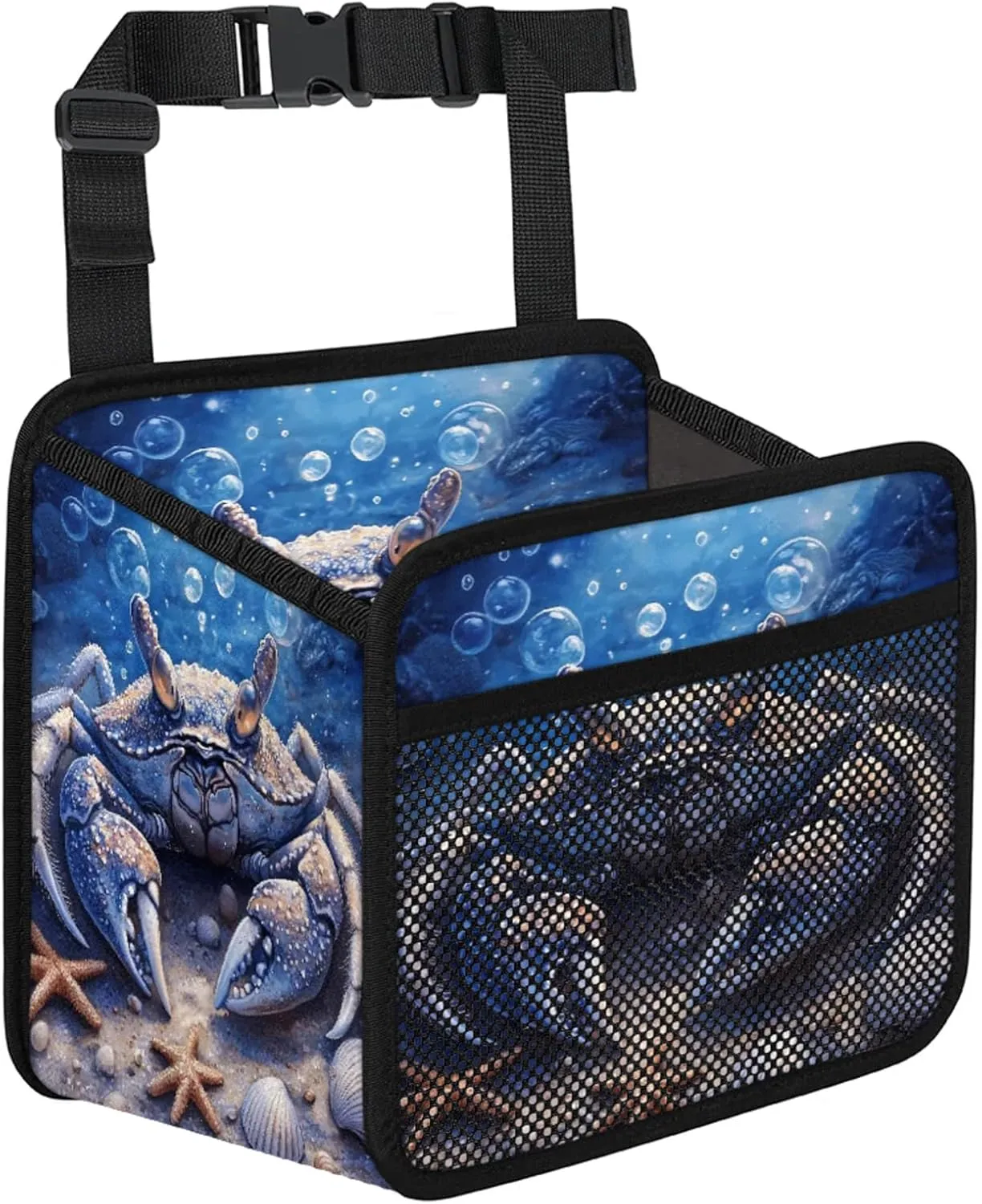Crab Seafloor Shells Car Backseat Organizer PU Leather Truck Back Seat Trash Bag Universal Hanging Storage Box Travel Accessories Foldable