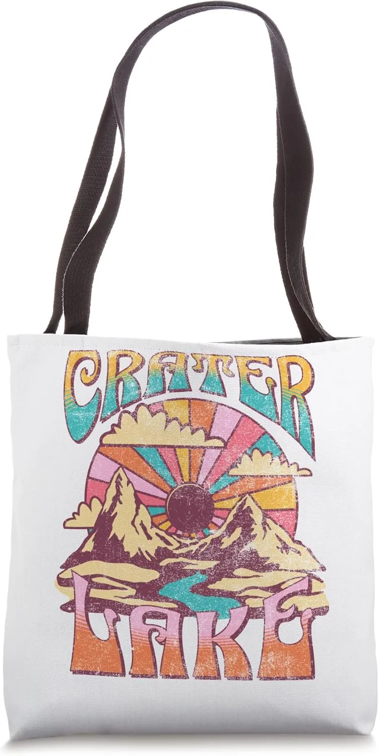 Crater Lake Oregon Nature Hiking Mountains Outdoors Retro Tote Bag