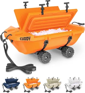 CUDDY Crawler Cooler with Wheels – 40 QT Amphibious Floating Cooler and Dry Storage Vessel - Orange, Navy, Tan, or White
