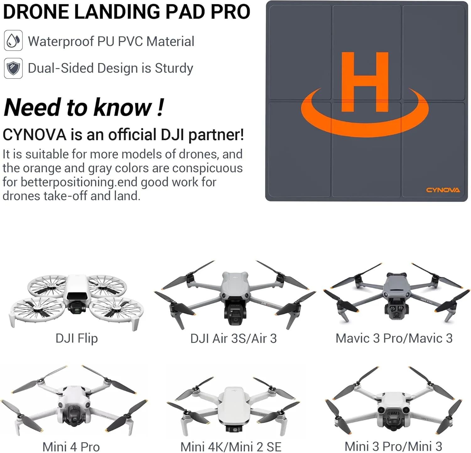 CYNOVA Drone Landing Pad Weighted for DJI AIR 3,Universal Waterproof Portable Landing Mat for DJI Flip/Mini 3 Pro/Air 2s / Drone Mini 2 / Mini 4K / FPV Avata/Accessories(65cm/25inch)