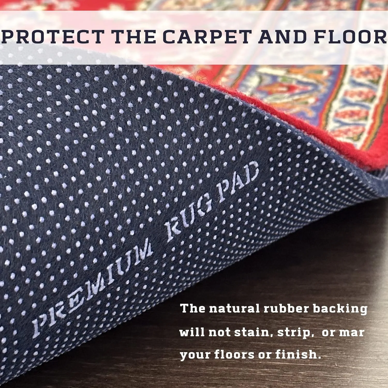 DELLUNA Non-Slip Area Rug Pad 8'x10', 3/8" Thick Double Side Rubber   Felt, Premium Deluxe Cushioned- Safe for All Floors, Adds Comfort and Protection, Ultra Strong Grip, Stop Rug from Moving.