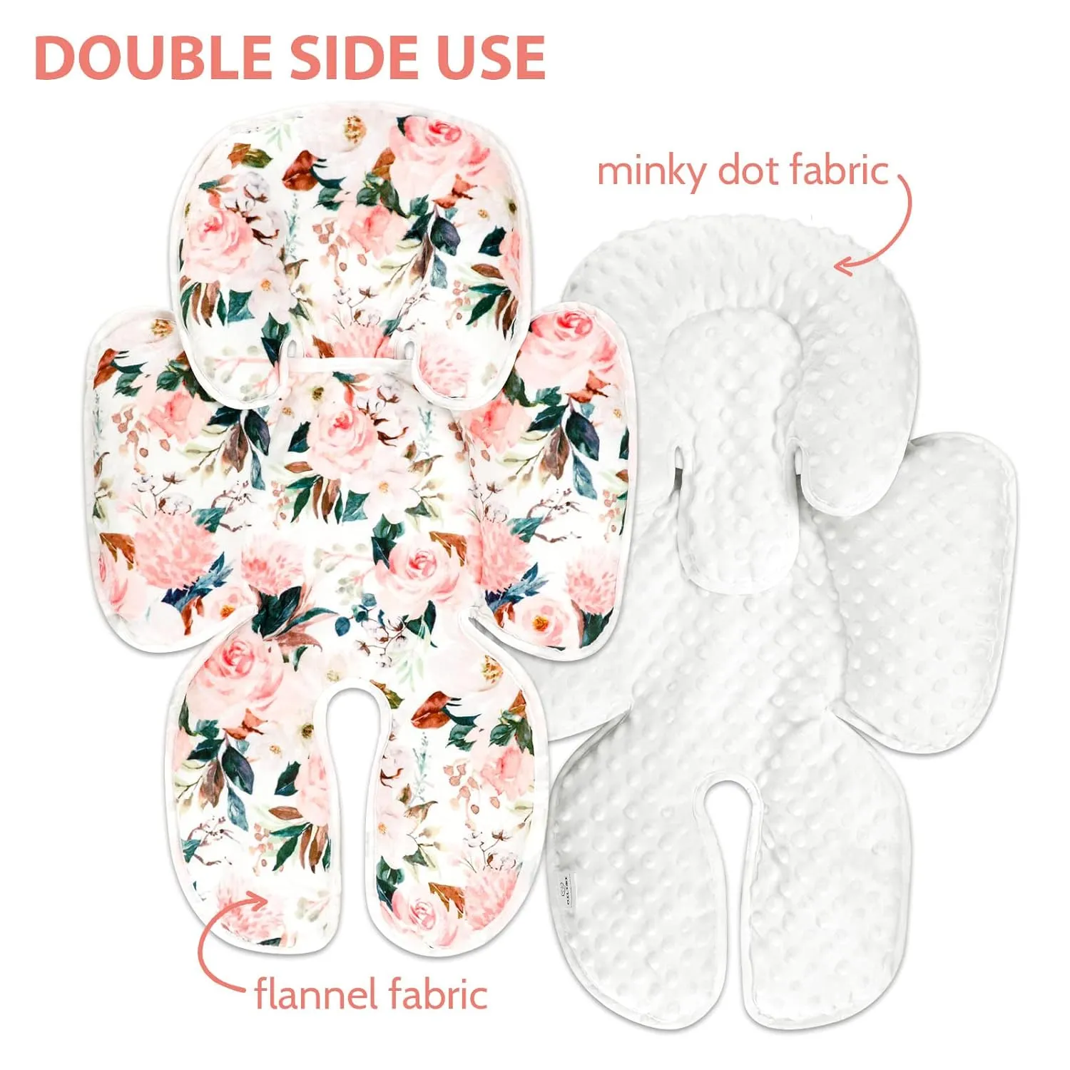 DILIMI Infant Car Seat Insert, 2-in-1 Carseat Head Support for Newborn, Soft Baby Head Support for Car Seat, Stroller, Bouncers, Pink Flower