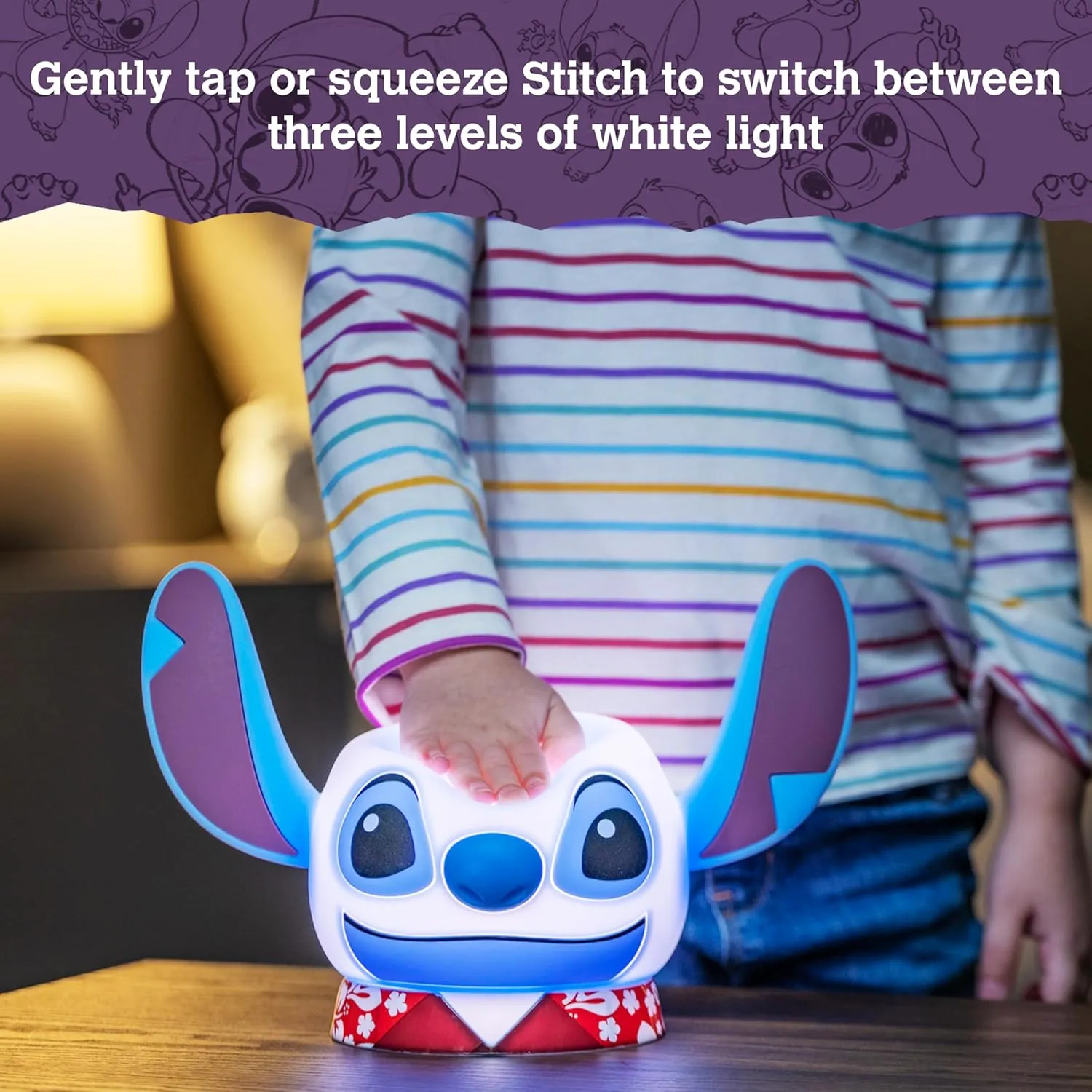 Disney Lilo and Stitch Squish Light, Night Light for Kids, USB Lamp, Battery Operated, Dimmable, Ideal for Bedroom, Playroom, Living Room, and More, 83063
