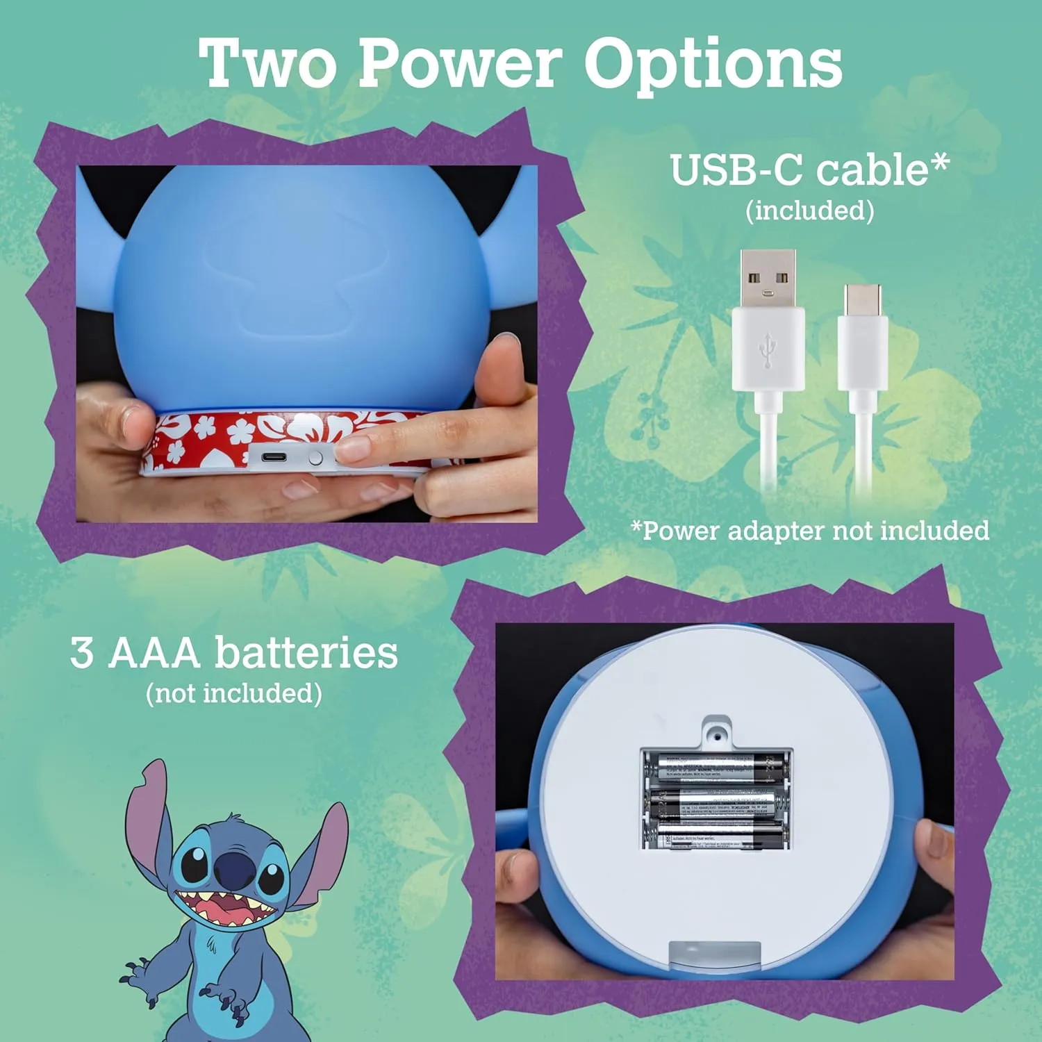 Disney Lilo and Stitch Squish Light, Night Light for Kids, USB Lamp, Battery Operated, Dimmable, Ideal for Bedroom, Playroom, Living Room, and More, 83063