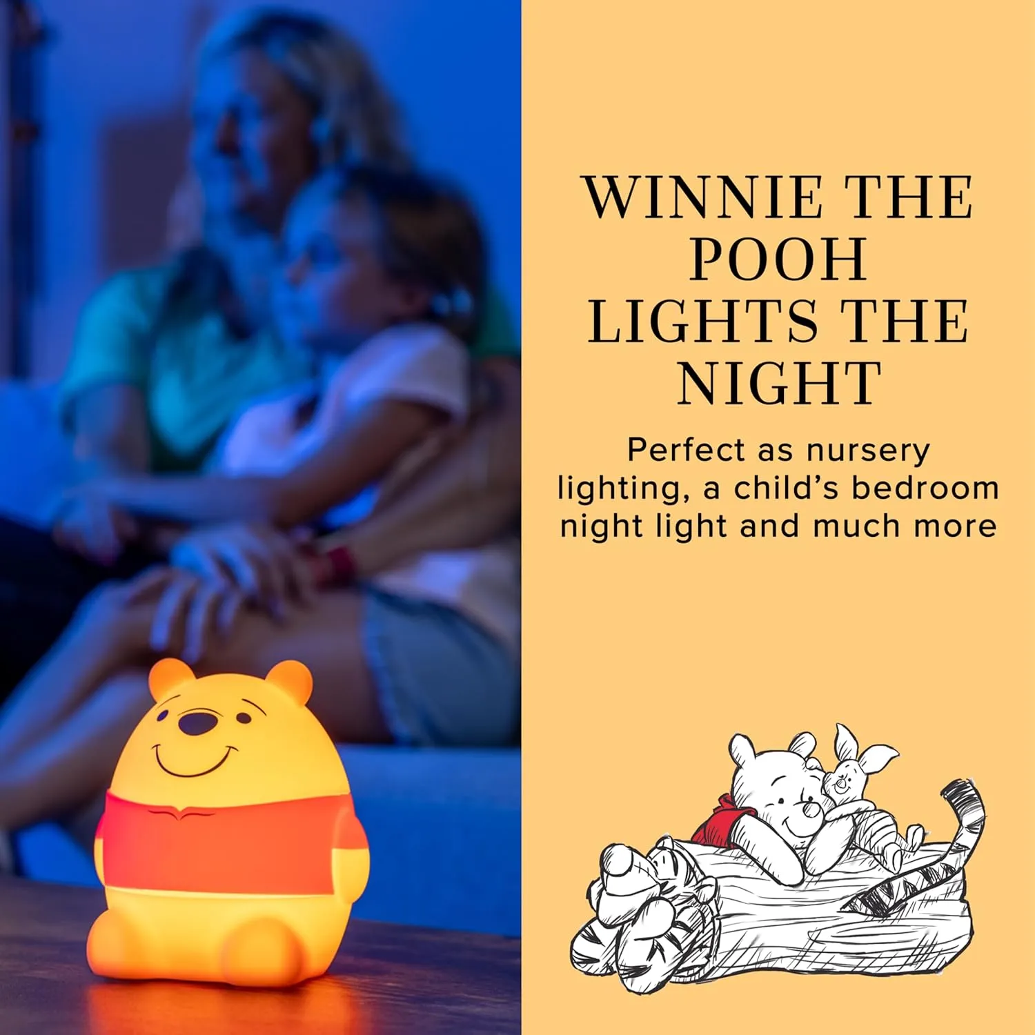 Disney Winnie The Pooh Squish Light, Night Light for Kids, USB Lamp, Battery Operated, Dimmable, Ideal for Bedroom, Playroom, Living Room, and More, 83189