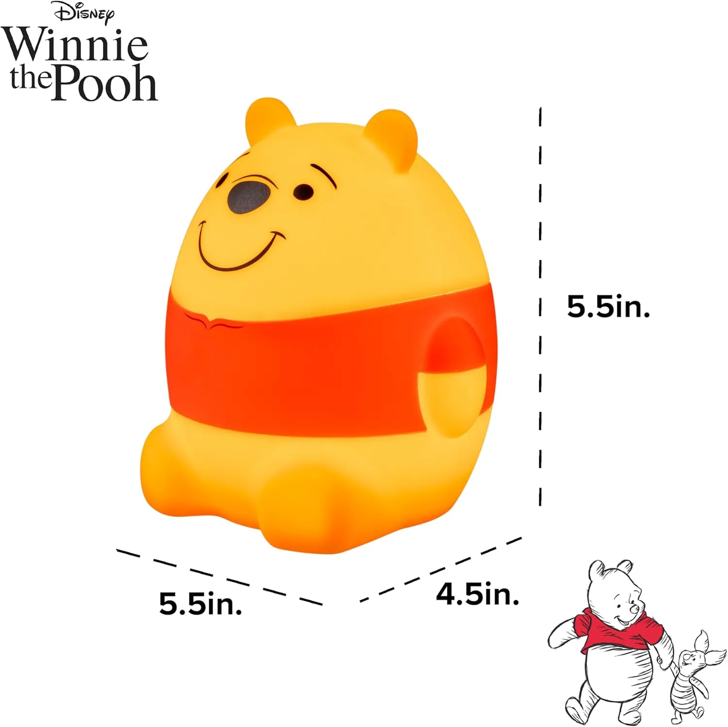 Disney Winnie The Pooh Squish Light, Night Light for Kids, USB Lamp, Battery Operated, Dimmable, Ideal for Bedroom, Playroom, Living Room, and More, 83189