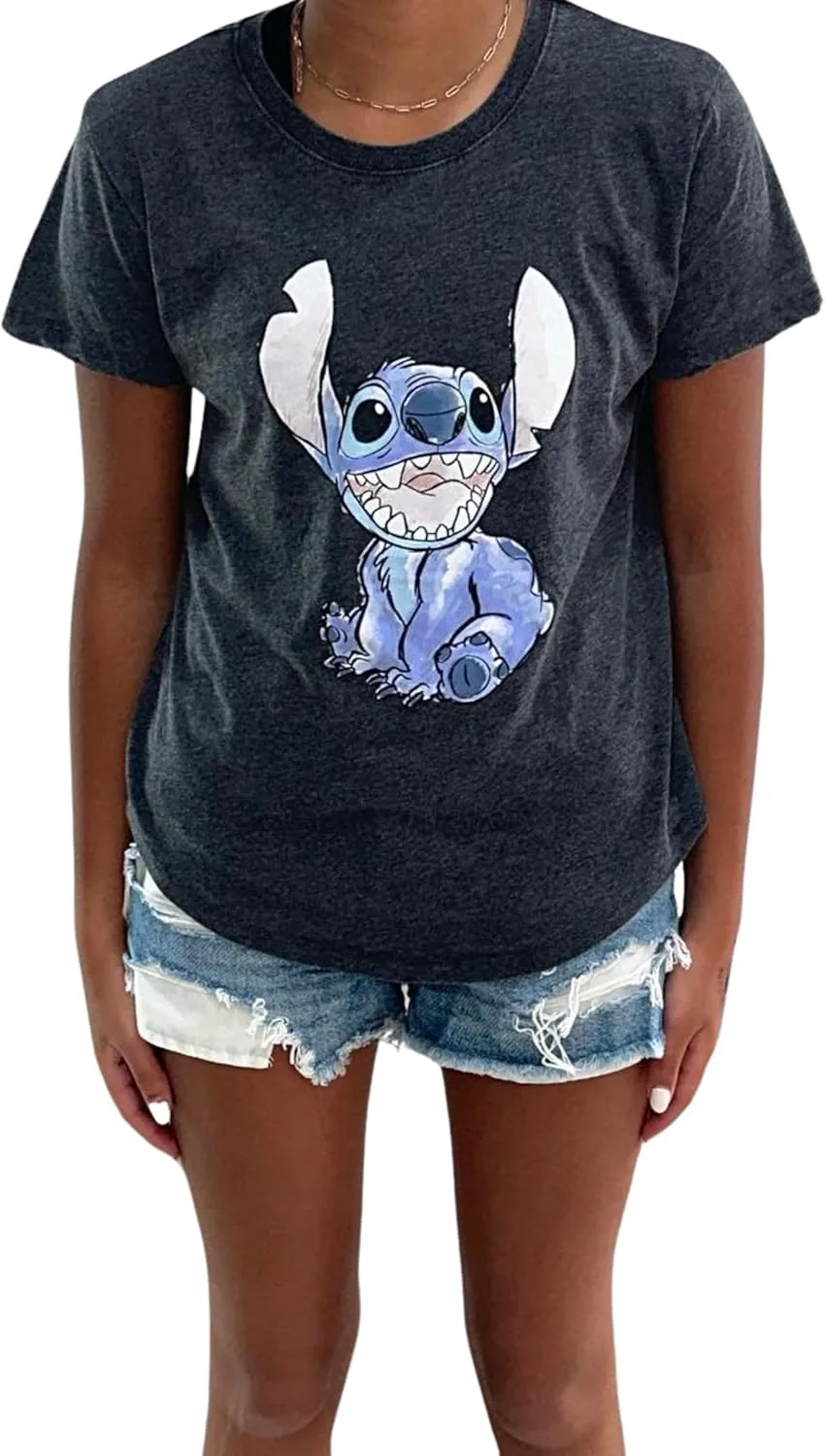 Disney Women’s Juniors Lilo and Stitch T-Shirt - Ladies Classic Stitch Fashion Tee Lilo and Stitch