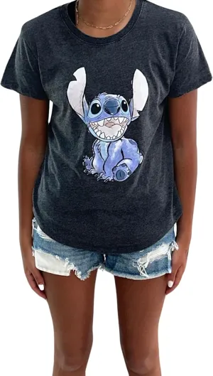 Disney Women’s Juniors Lilo and Stitch T-Shirt - Ladies Classic Stitch Fashion Tee Lilo and Stitch