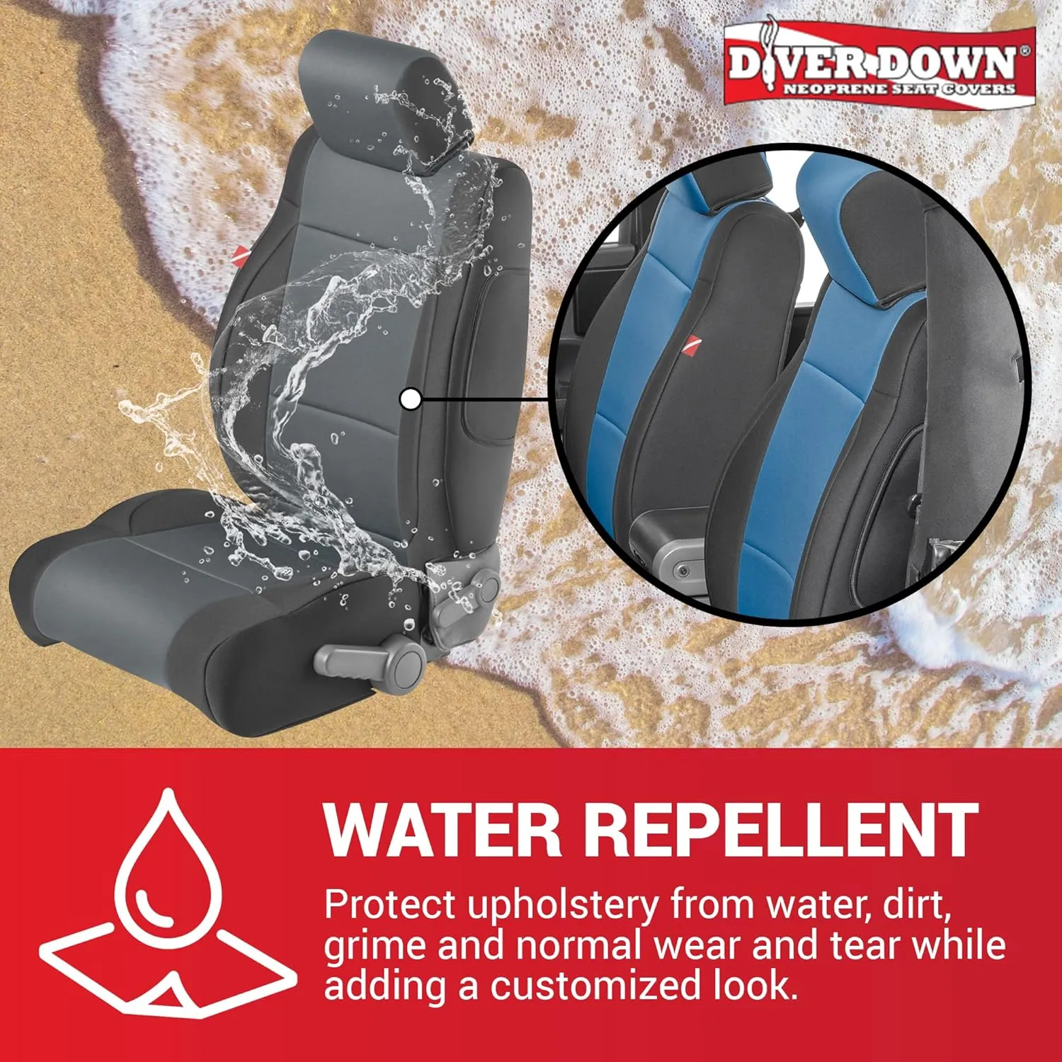 Diver Down Neoprene Seat Cover Set - Fits Jeep JK 2007-2018 Wrangler - Front and Back Seat Set - Waterproof Custom Fit Seat Covers - Soft Padded Thermal Resistant Cushion - (Red, 2DR, 07-10)