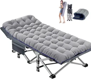 DoCred Oversized XXL Folding Camping Cot with Mattress, Heavy Duty Sleeping Cot Bed Portable Adults Outdoor Bed with Carry Bag, Travel Camp Cots