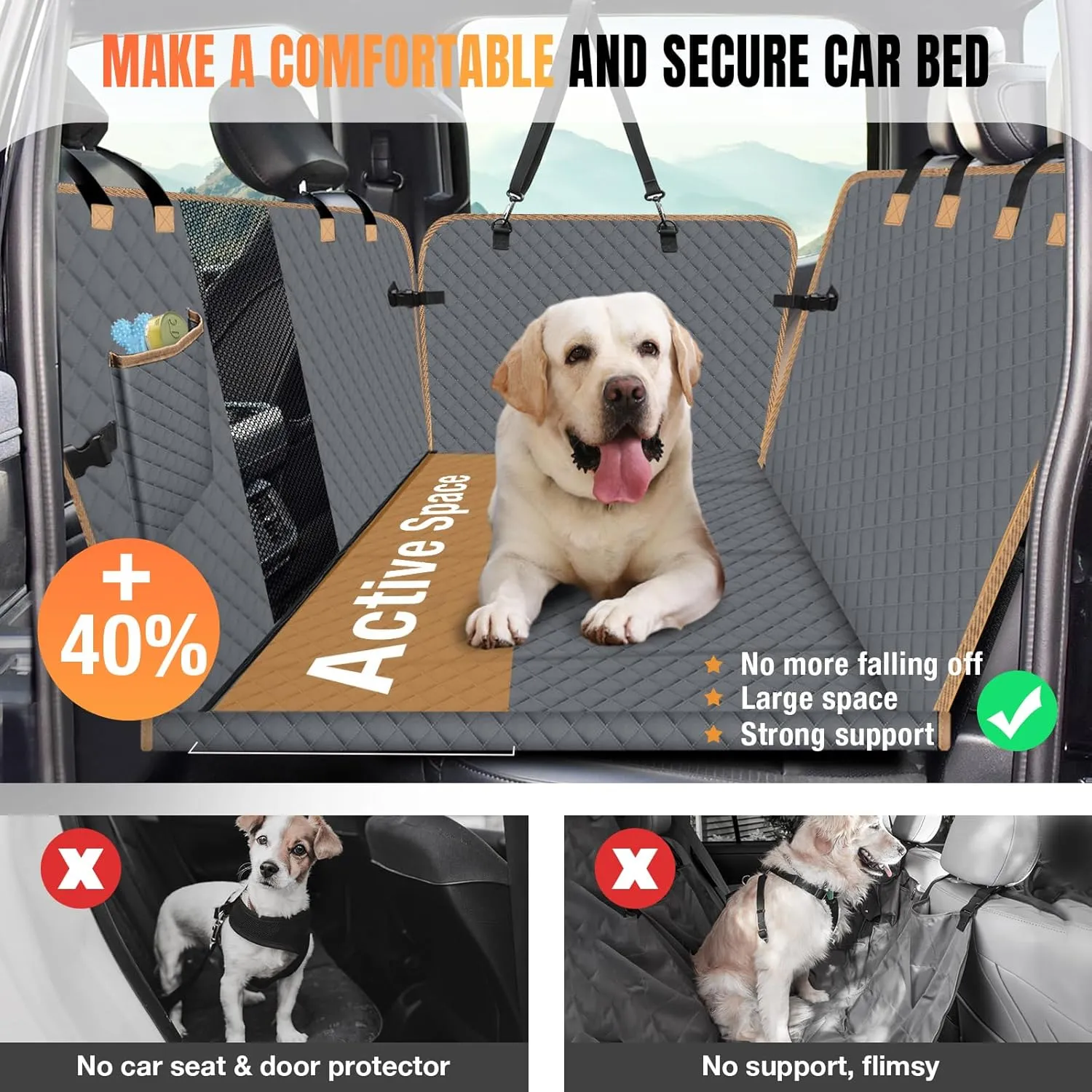 Dog Car Seat Cover for Back Seat, Gray, Universal Fit, Car, Truck, SUV, Van, Limousine, Automotive Pet Seat Cover