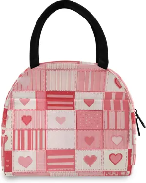 Doodle Squares & Hearts Women's Lunch Bag Men's Insulated Lunch Box Unisex Reusable Lunch Box Cooler Bag For Work Office Travel Picnic