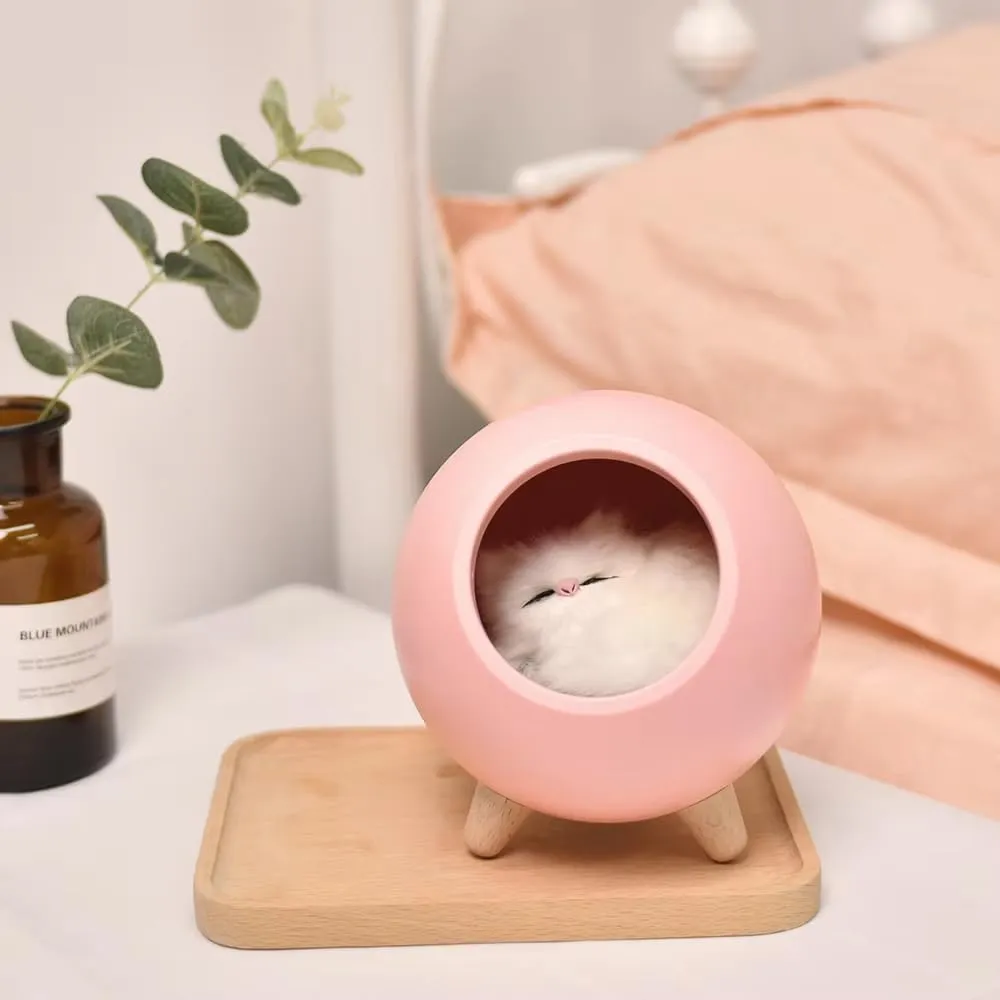 Dream Cat Night Lamp Desk Light USB Rechargable Battery Gift Bedroom Room Decorate (Pink)