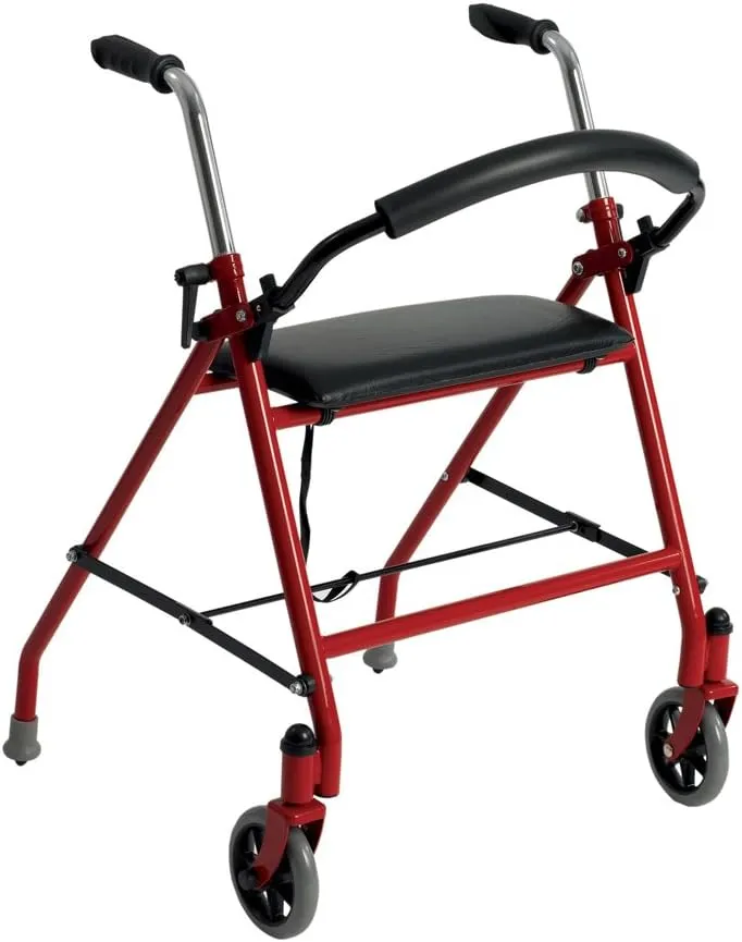 Drive Medical 1239RD Foldable Rollator Walker with Seat, Red, 1 Count (Pack of 1)