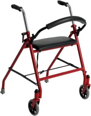 Drive Medical 1239RD Foldable Rollator Walker with Seat, Red, 1 Count (Pack of 1)