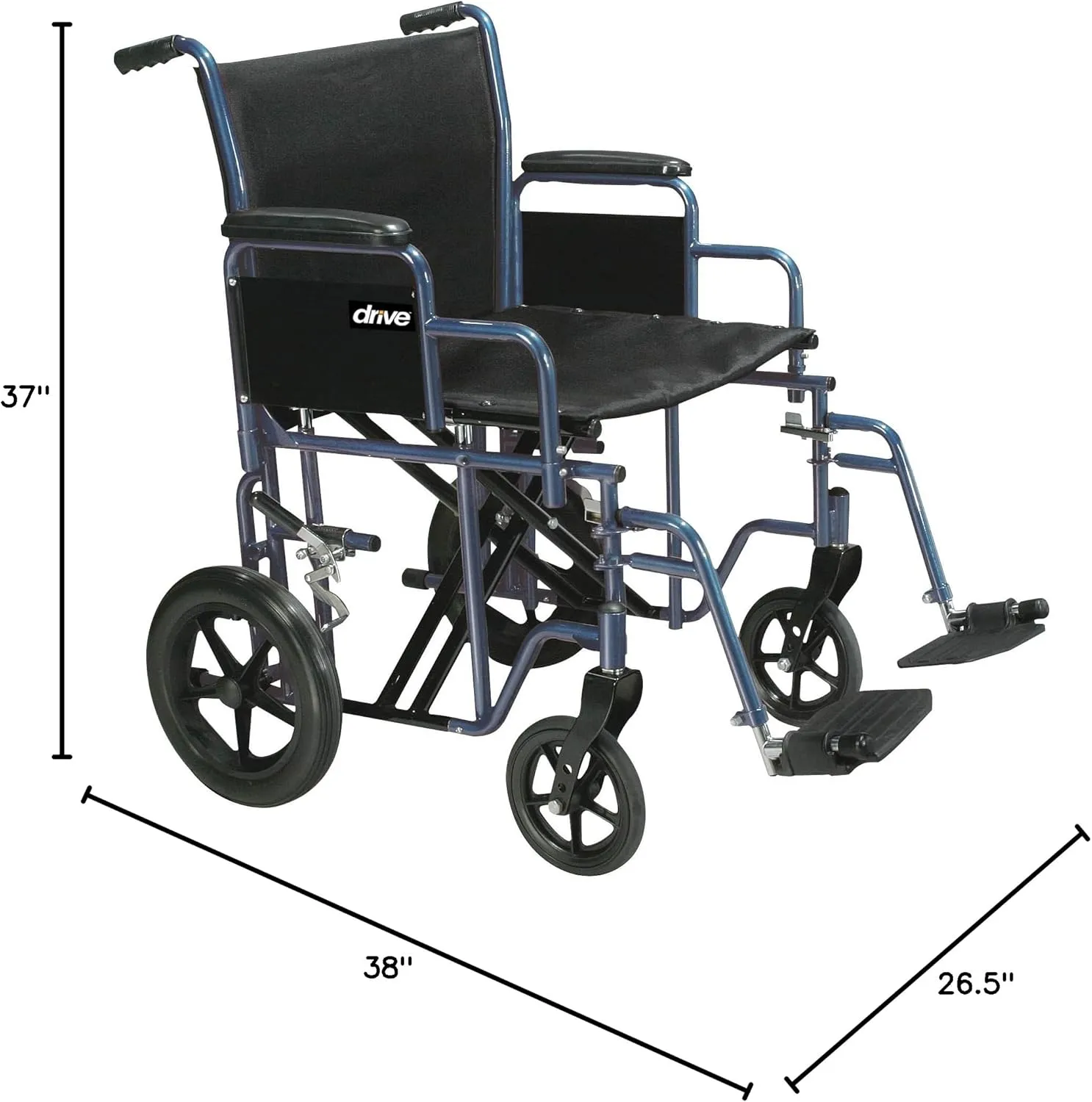Drive Medical BTR22-B Bariatric Heavy Duty Transport Wheelchair, Blue