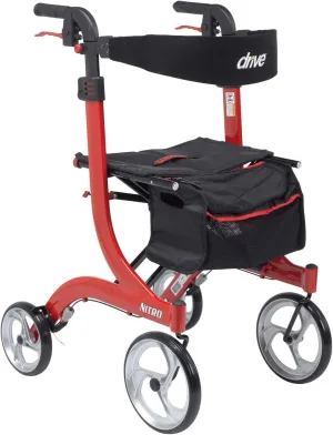 Drive Medical RTL10266-T Nitro DLX Foldable Rollator Walker with Seat, Red