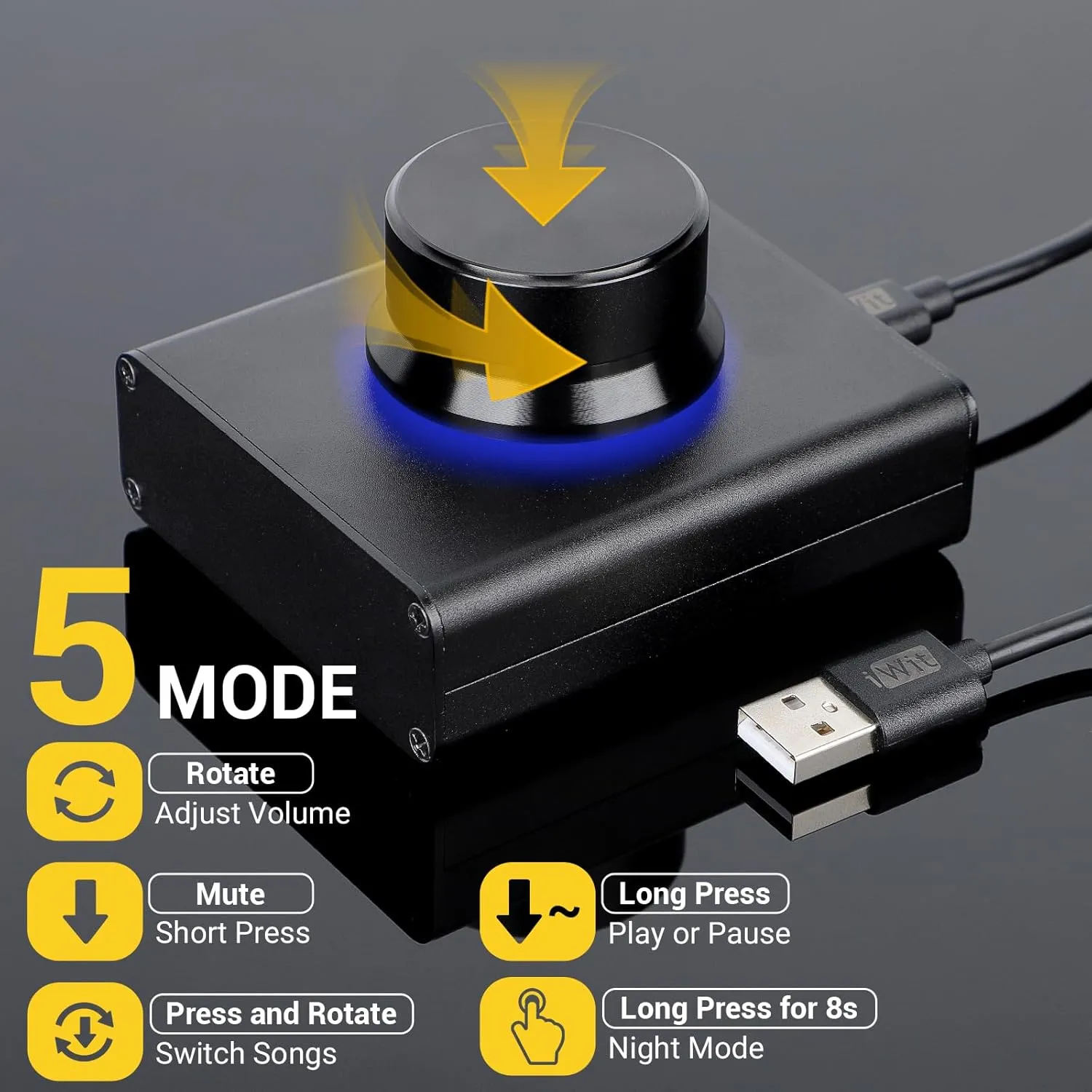 DROK USB Volume Knob, Big PC Computer Speaker Volume Control Audio External USB Volume Control Knob with 1-Key Mute Function Support Win7 8 10 XP Mac Vista Android, Black