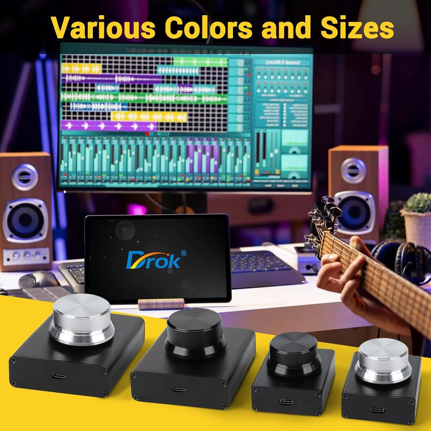 DROK USB Volume Knob, Big PC Computer Speaker Volume Control Audio External USB Volume Control Knob with 1-Key Mute Function Support Win7 8 10 XP Mac Vista Android, Black