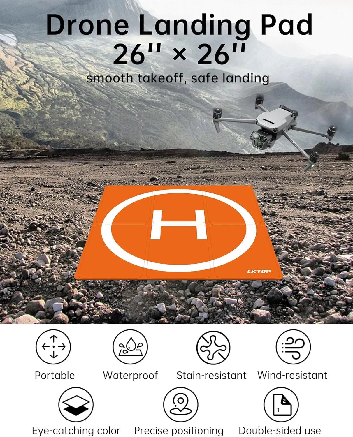 Drone Landing Pad Weighted Foldable for DJI/Specta, Double-Sided Waterproof Helipad Large Landing Mat, Compatibility: DJI/Specta Mavic/Air/Mini/Neo/Flip/Avata/FPV Series Accessories (26 inch)