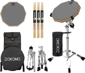 Drum Practice Pad with Snare Drum Stand Set, 12-Inch Double Sided Silent Practice Pad Kit with Drum Sticks, Drumstick Holder, Luminous Carrying Bag, Gray (Fits 8''-15'' Drums)