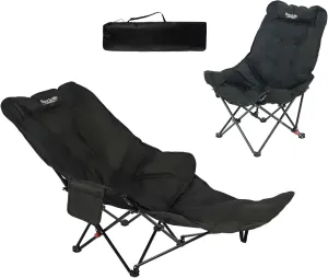 Dual Purpose Folding Camping Cot and Chair with Removable Footrest for Adults, Easy-to-Assemble Adjustable Sleeping Chair with Carry Bag for Fishing, Hiking, Travel, Home (Black)